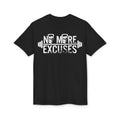 No More Excuses T-Shirt — Motivational Gym Workout Tee with Kettlebell & Barbell Design