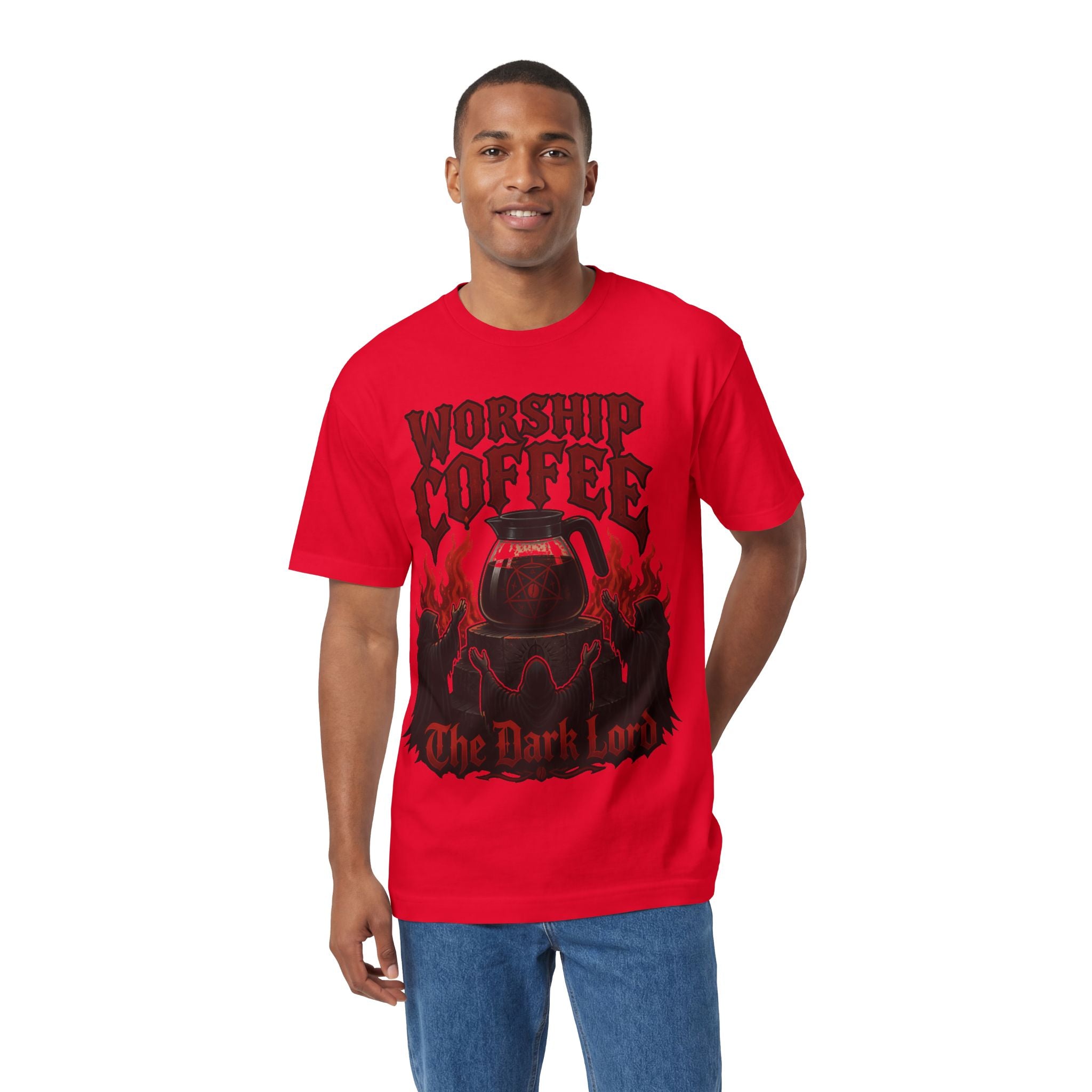 Worship Coffee Tee — "The Dark Lord" Gothic Coffee Shirt