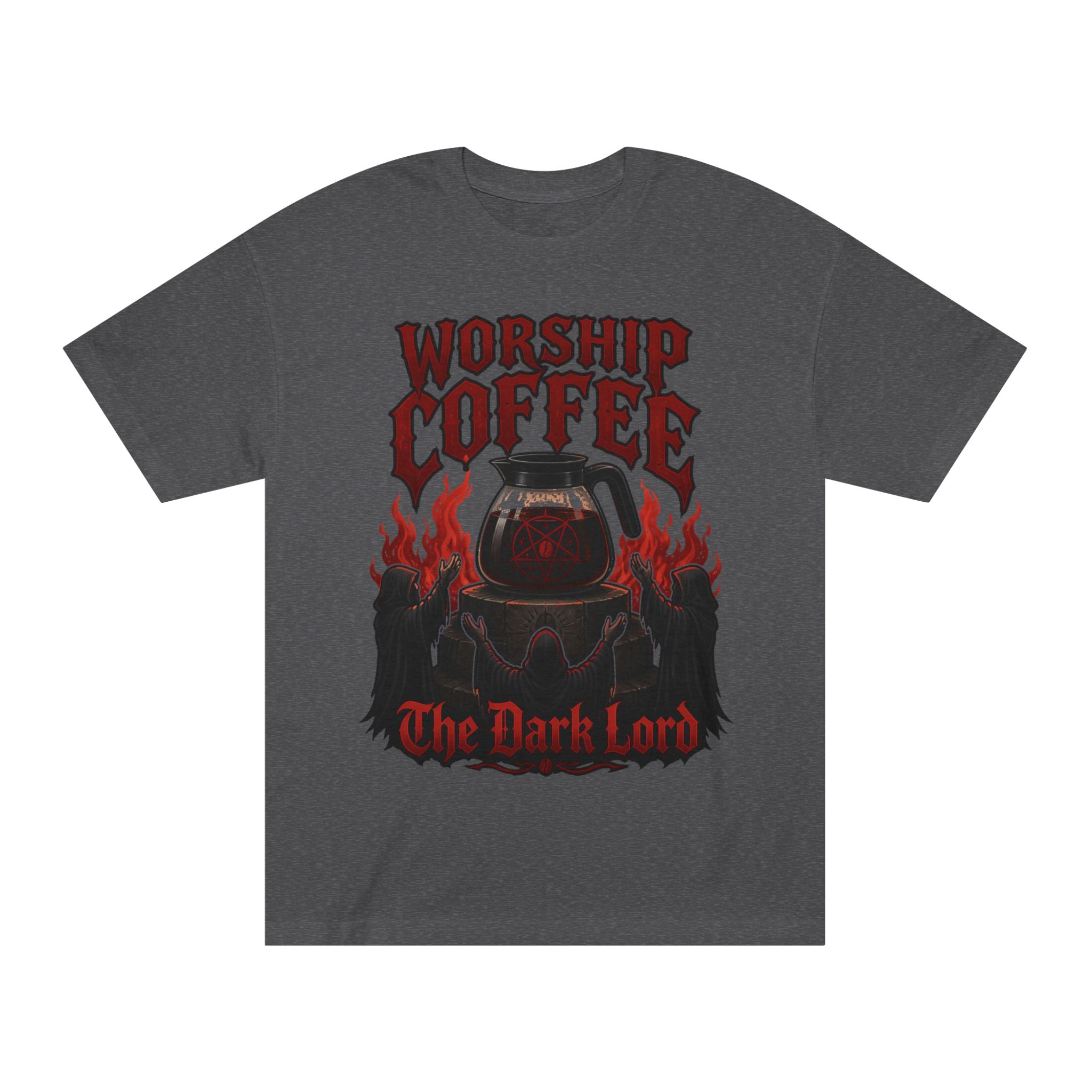 Worship Coffee Tee — "The Dark Lord" Gothic Coffee Shirt