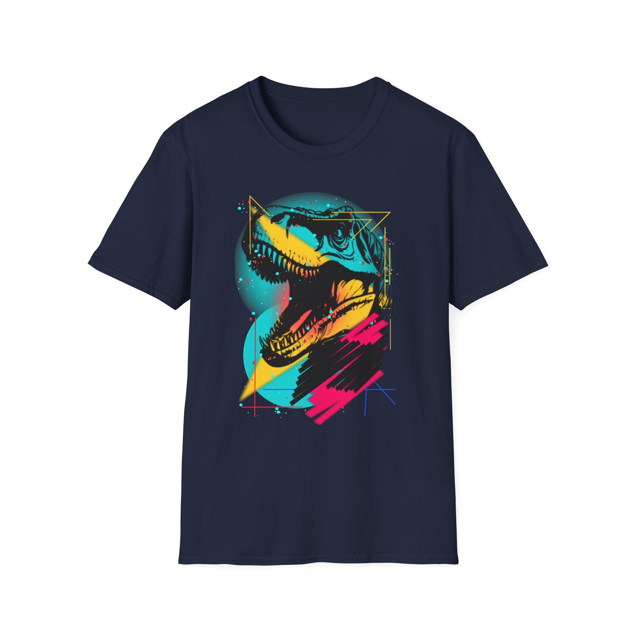Retro Neon T-Rex T-Shirt — Vibrant Dinosaur Graphic Tee