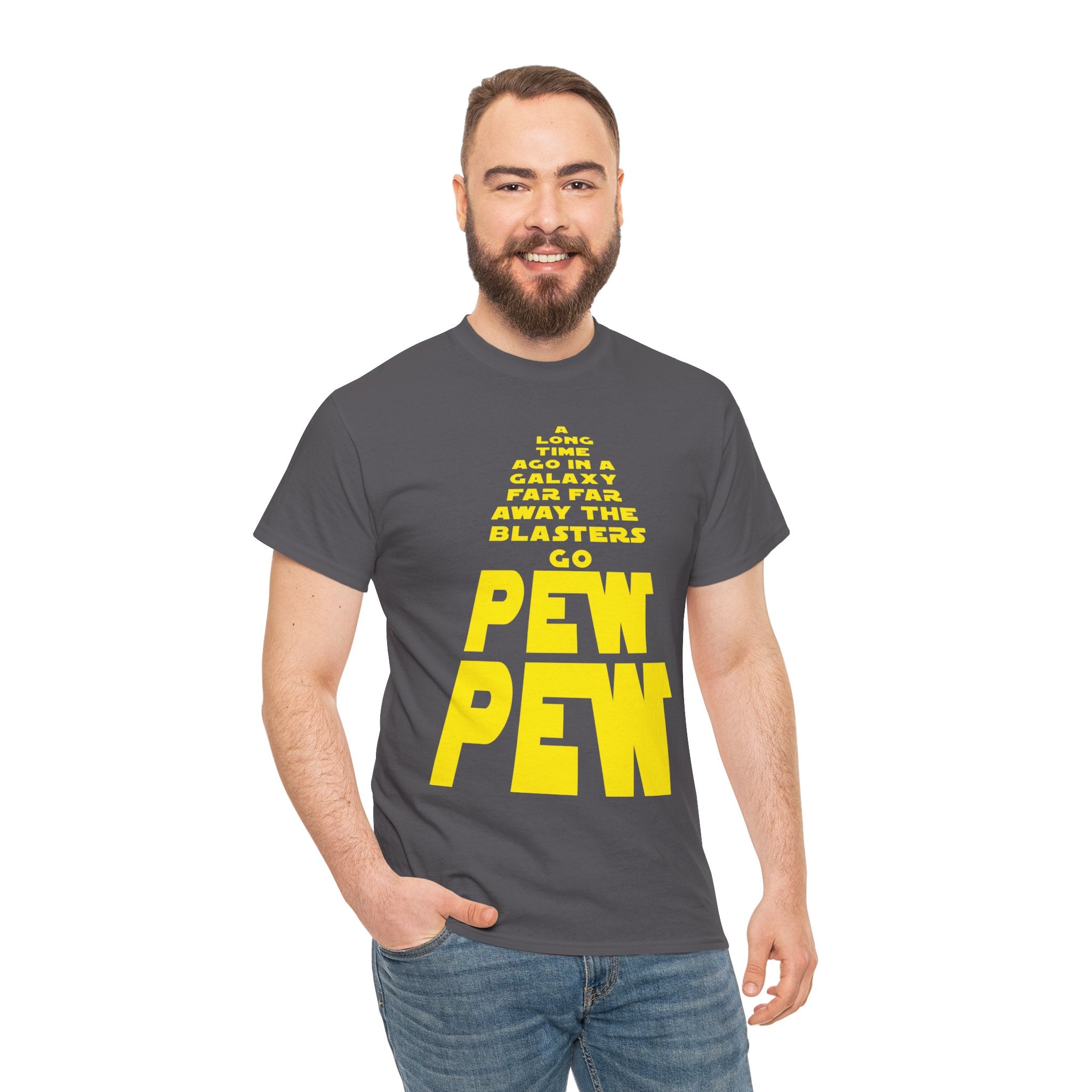 Pew Pew Tee – Retro Space Text Graphic T-Shirt
