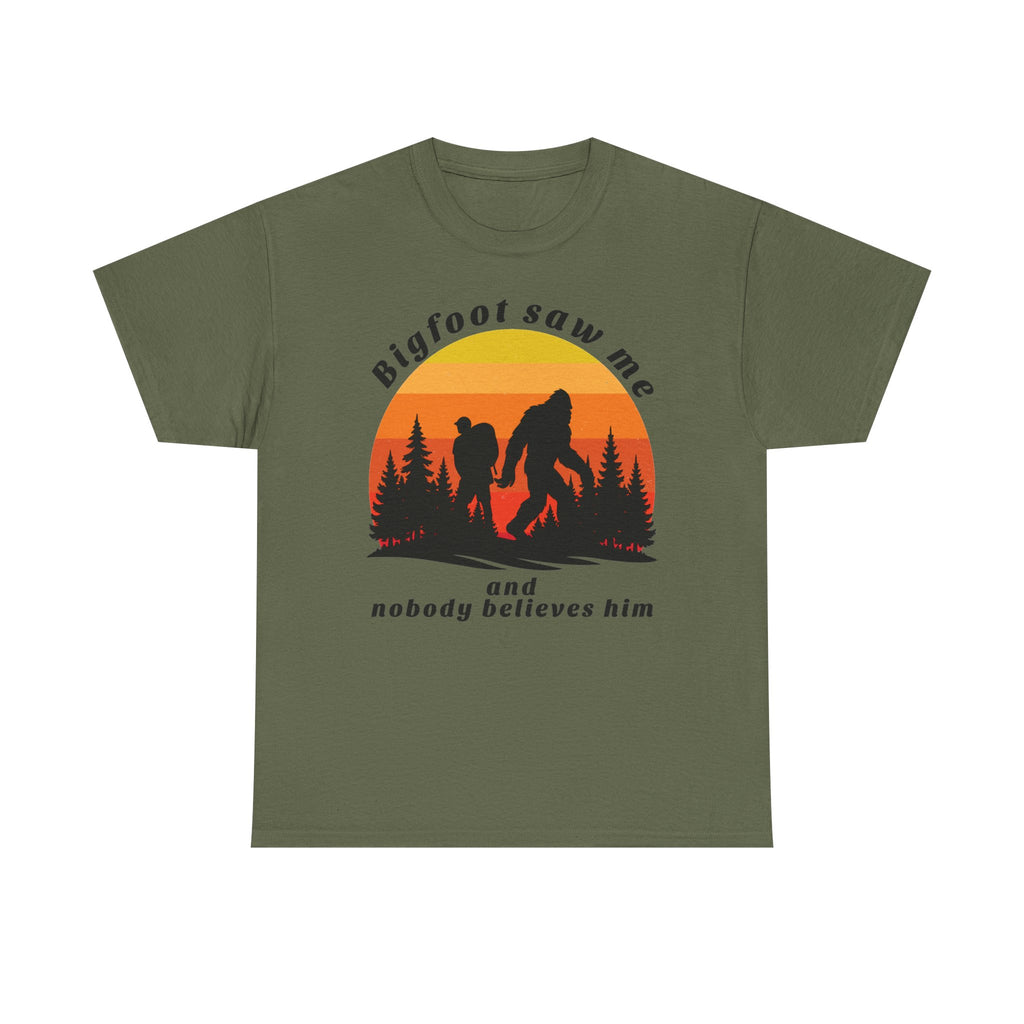 Bigfoot Saw Me T‑Shirt – Retro Sunset Sasquatch Graphic Tee