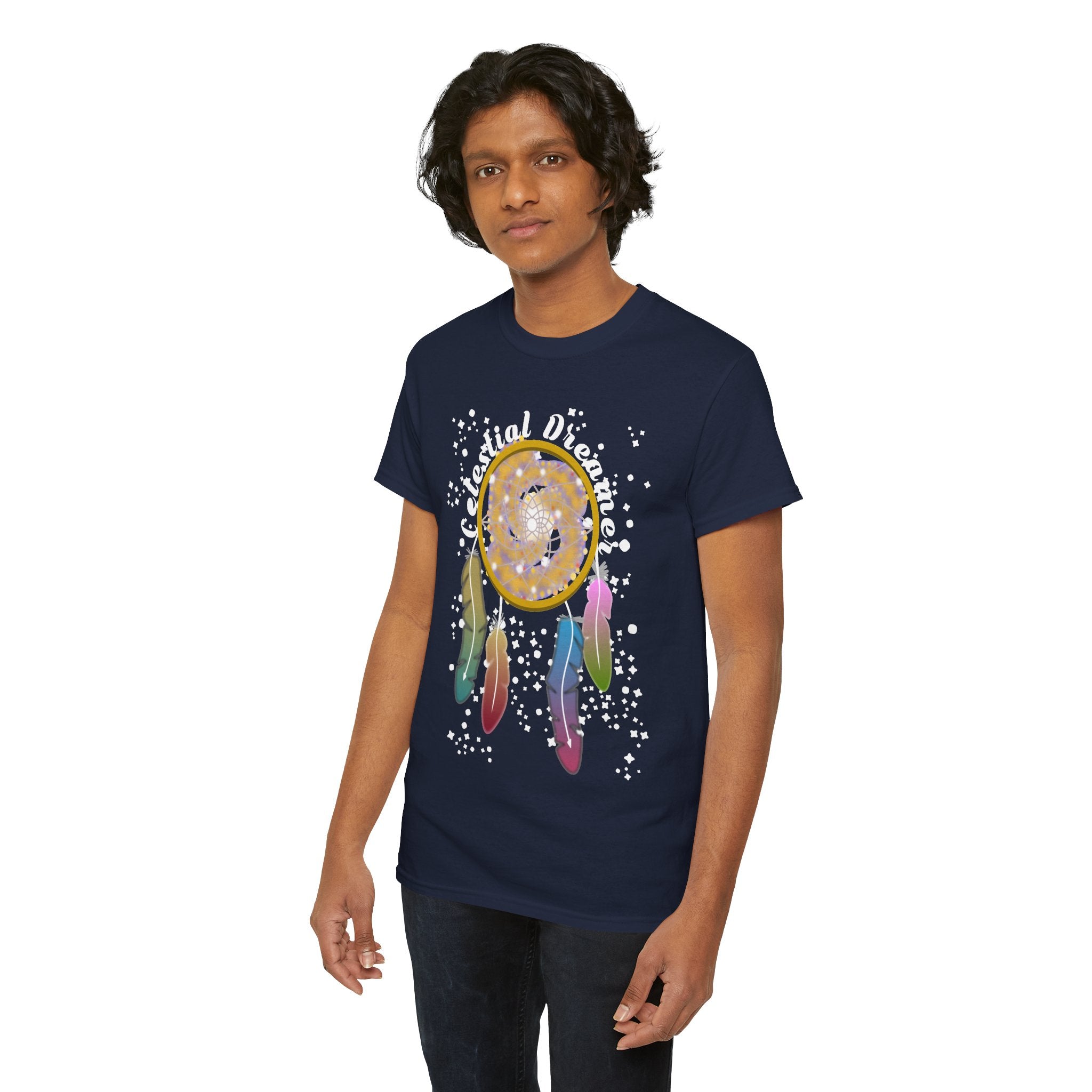 Dreamcatcher T-Shirt — Spiral Galaxy Dreamcatcher with Colorful Feathers